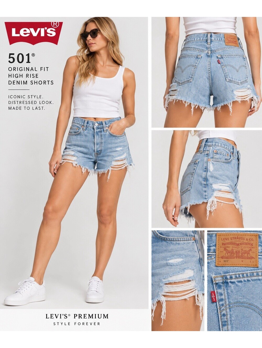 Levi's 501 Women’s Denim Shorts Blue Light Wash High Rise Cutoff Frayed 2"